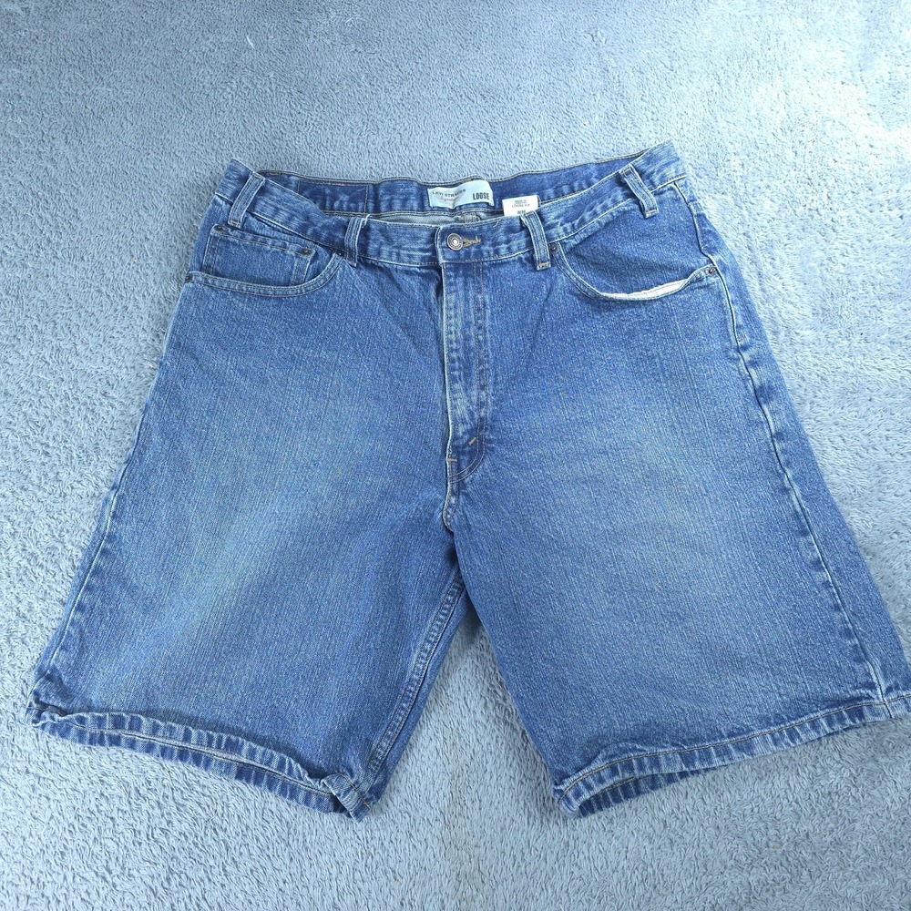 Levi Strauss Signature Denim Shorts Mens 36 Blue Loose Fit Bermuda 11 Inseam